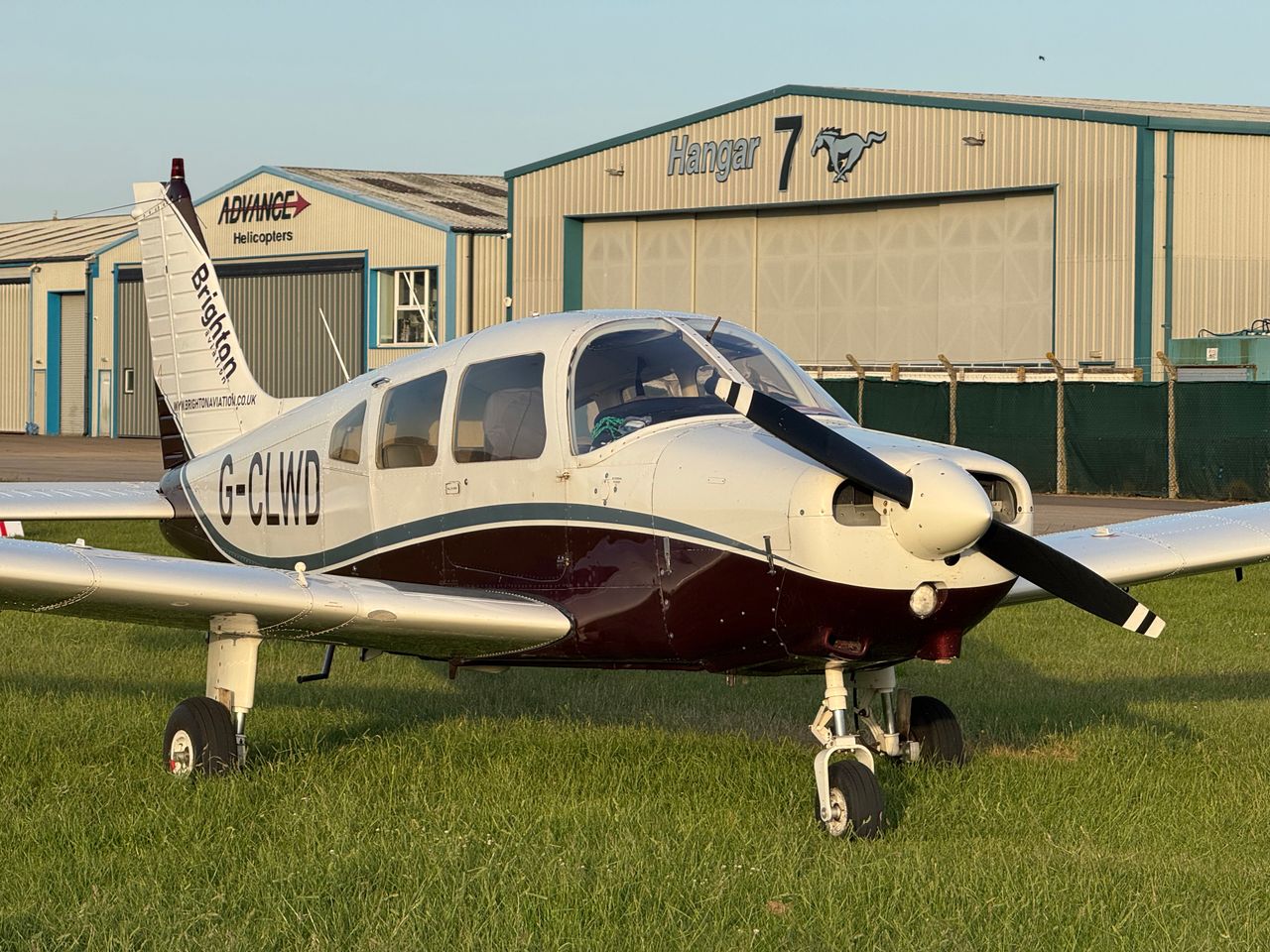 External picture by sunset of G-CLWD a Piper PA-28-161 Warrior 2 operated by STAR Flight Training