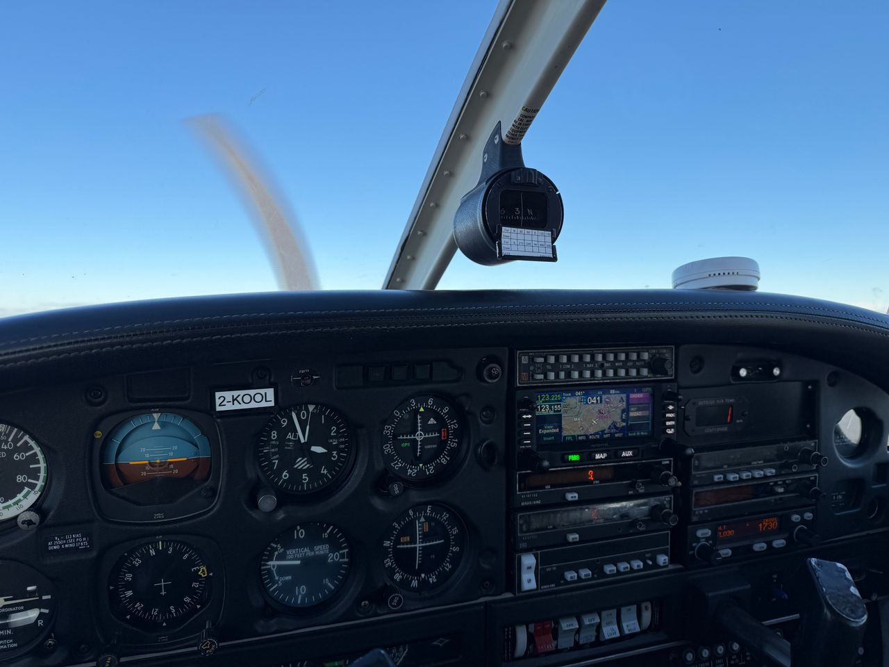 Internal view of the instrument panel in G-KEWL (formally 2-KOOL) mid flight. Showing the instrument cluster including Avidyne IFD440